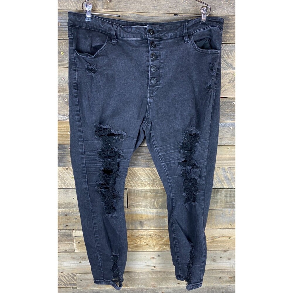 Rue+ Womens Plus Sz 22  Distressed Stretchy Black Button Fly Jeans